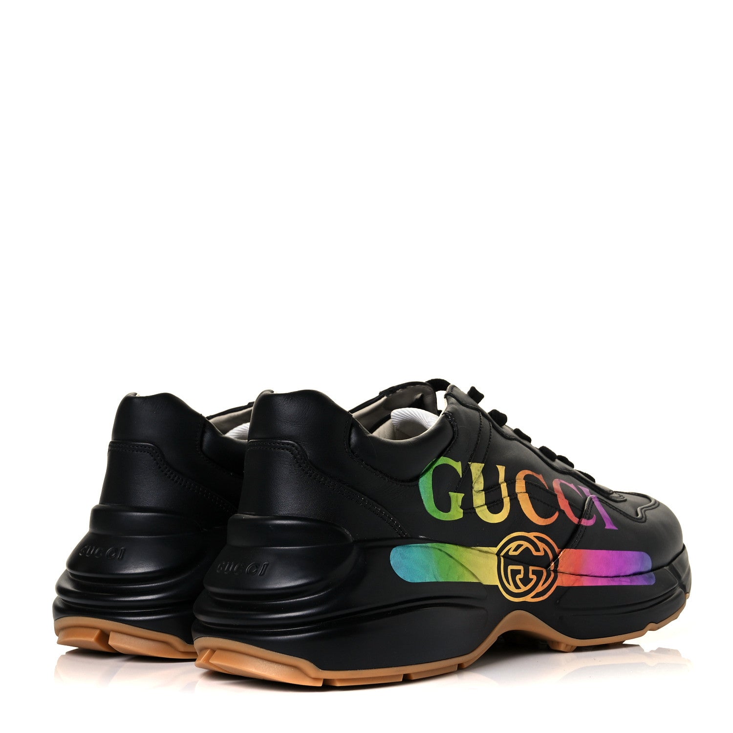 Gucci Calfskin Iridescent Logo Mens Rhyton Sneakers 9.5 Black 4 of 8