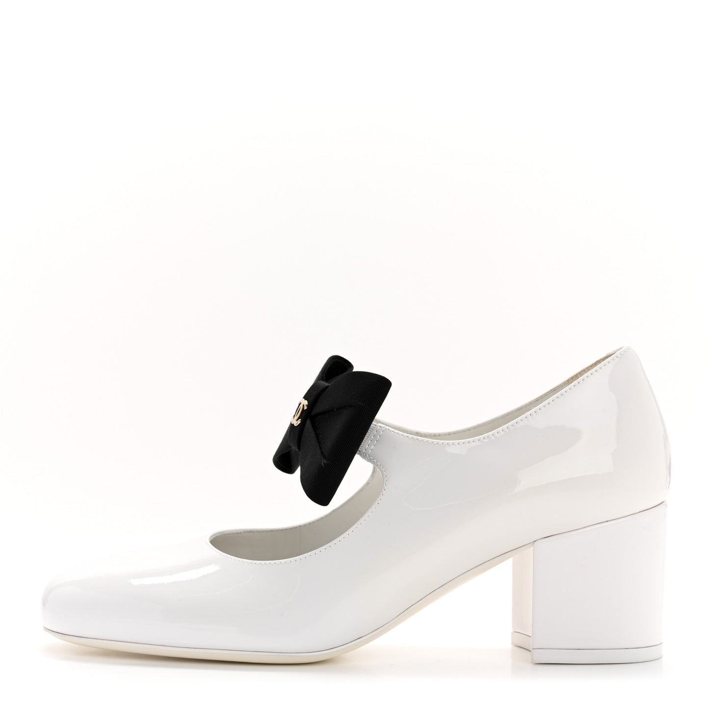 Patent Calfskin Grosgrain Bow Mary Jane Pumps 37 White Black