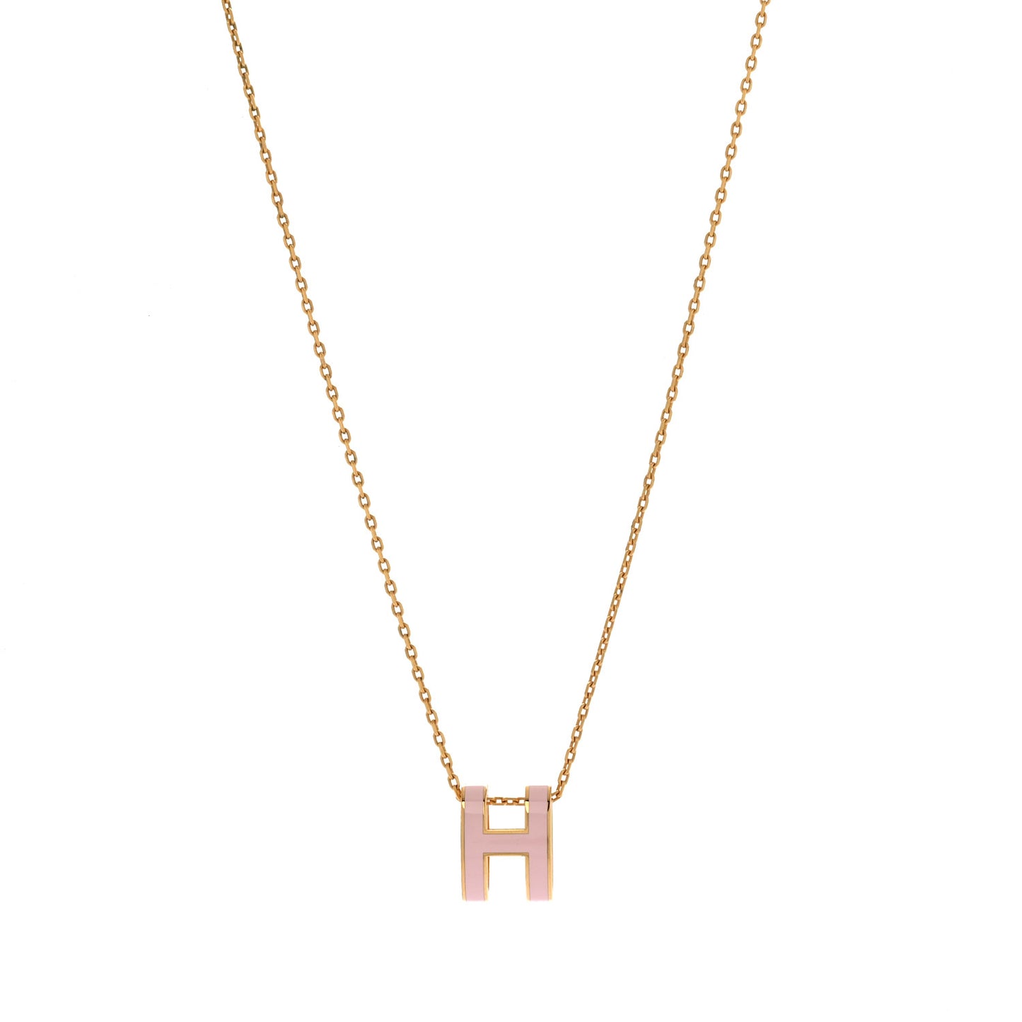 Lacquered Gold Pop H Pendant Necklace Rose Dragee