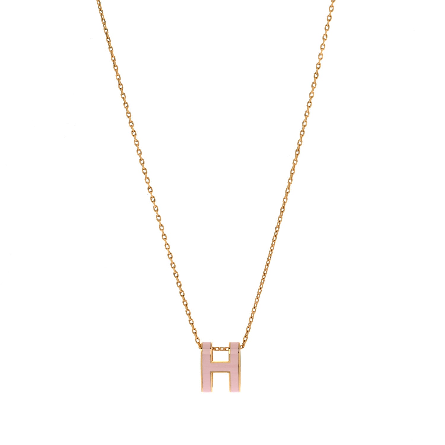 Hermes Lacquered Gold Pop H Pendant Necklace Rose Dragee 1 of 8