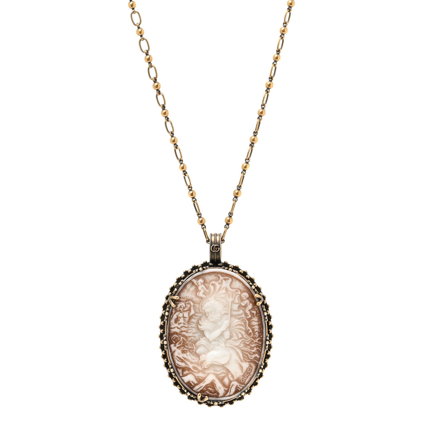 Metal Cameo Pendant Necklace Aged Gold