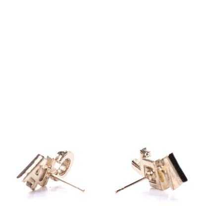 Chanel Crystal Pearl Signature Stud Earrings Gold 3 of 5