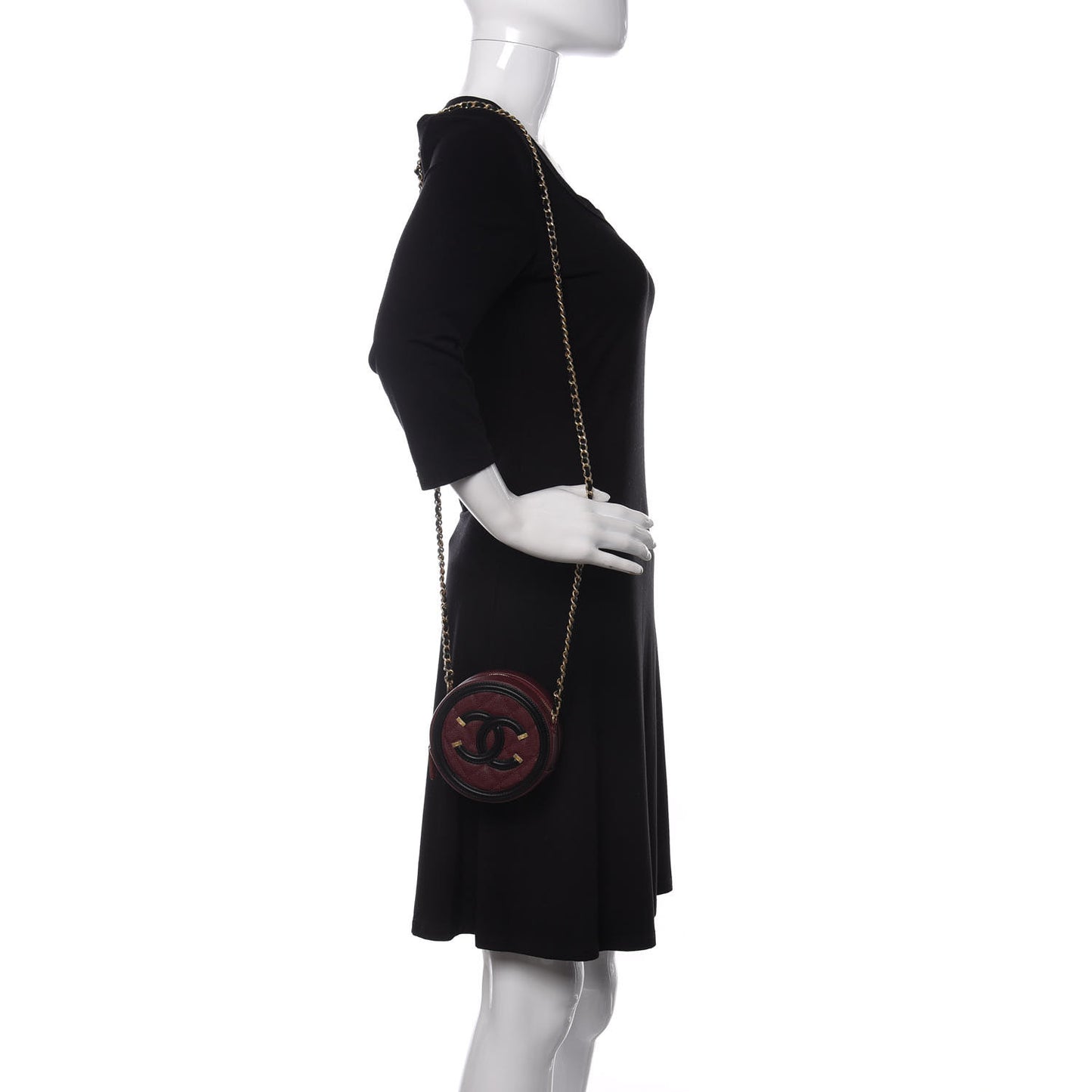 Caviar Quilted Round Filigree Crossbody Burgundy Black