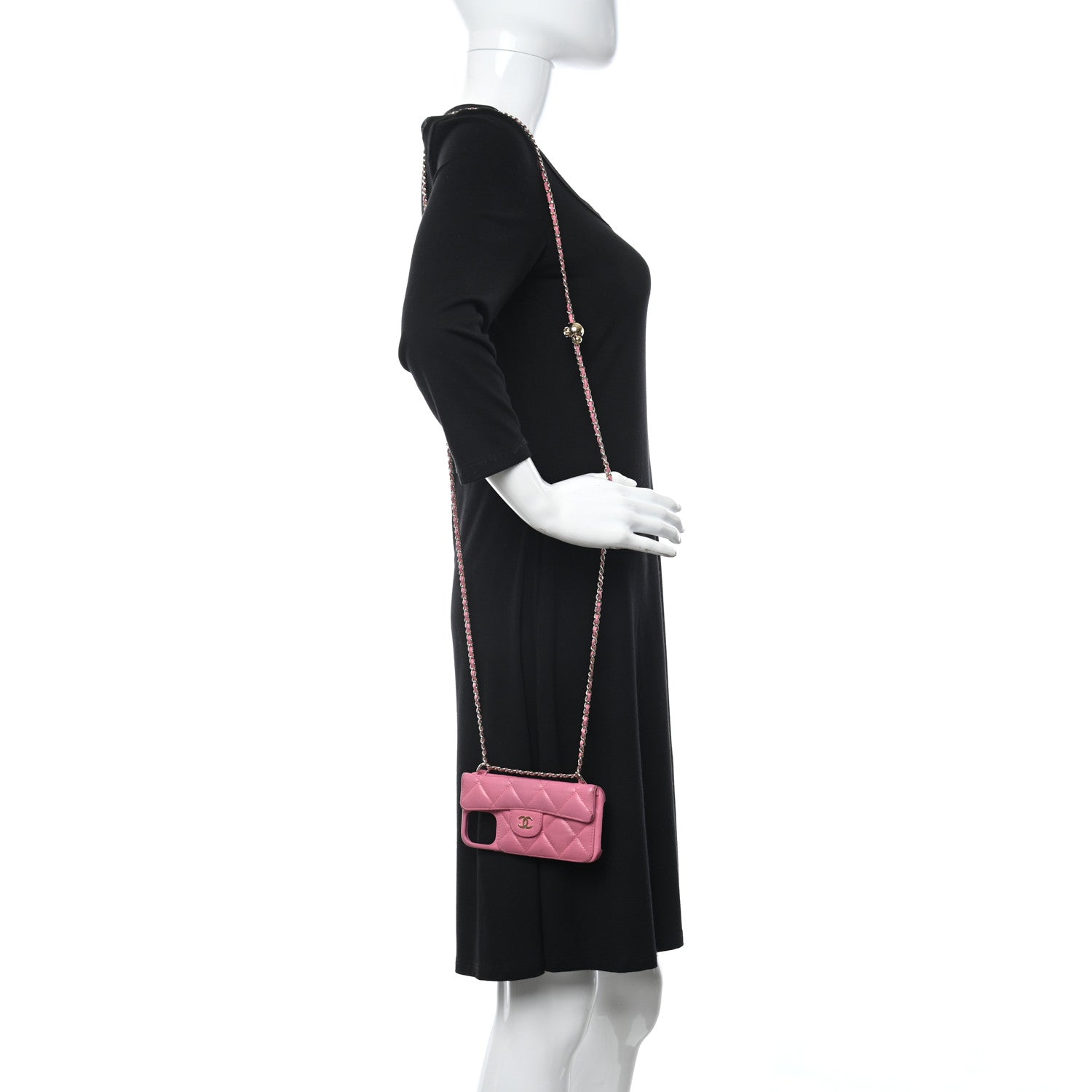 Chanel Lambskin Quilted Pearl Crush iPhone XII Pro Holder With Chain Pink 2 of 16