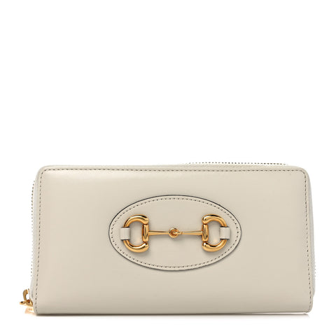 Boarded Plutone Calfskin Horsebit 1955 Zip Around Wallet Mystic White