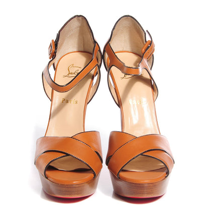 Christian Louboutin Polished Calfskin Sporting 140 Platform Sandals 40 Fauve 2 of 6
