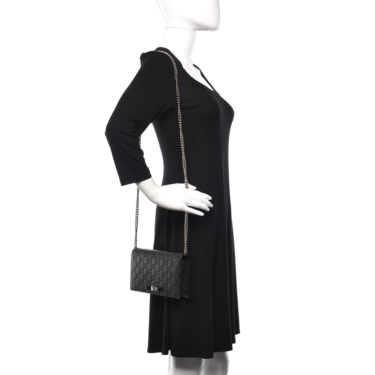 Gucci Guccissima Signature Bowy Chain Wallet Black 1 of 15