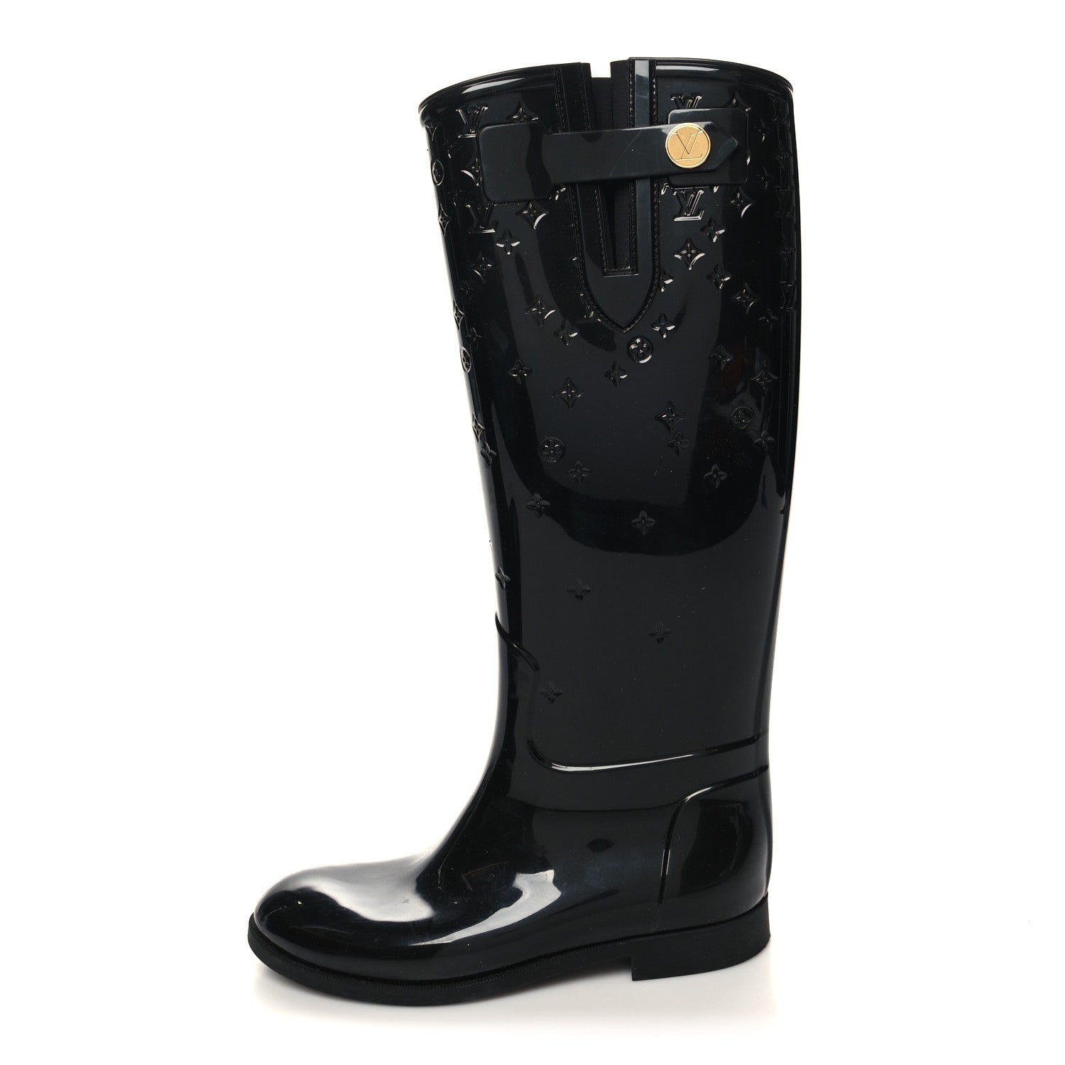 Louis Vuitton Rubber Embossed Monogram Drops High Rain Boots 36 Black 1 of 7