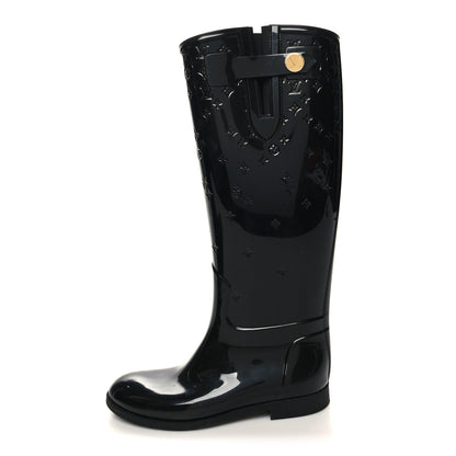 Louis Vuitton Rubber Embossed Monogram Drops High Rain Boots 36 Black 1 of 7