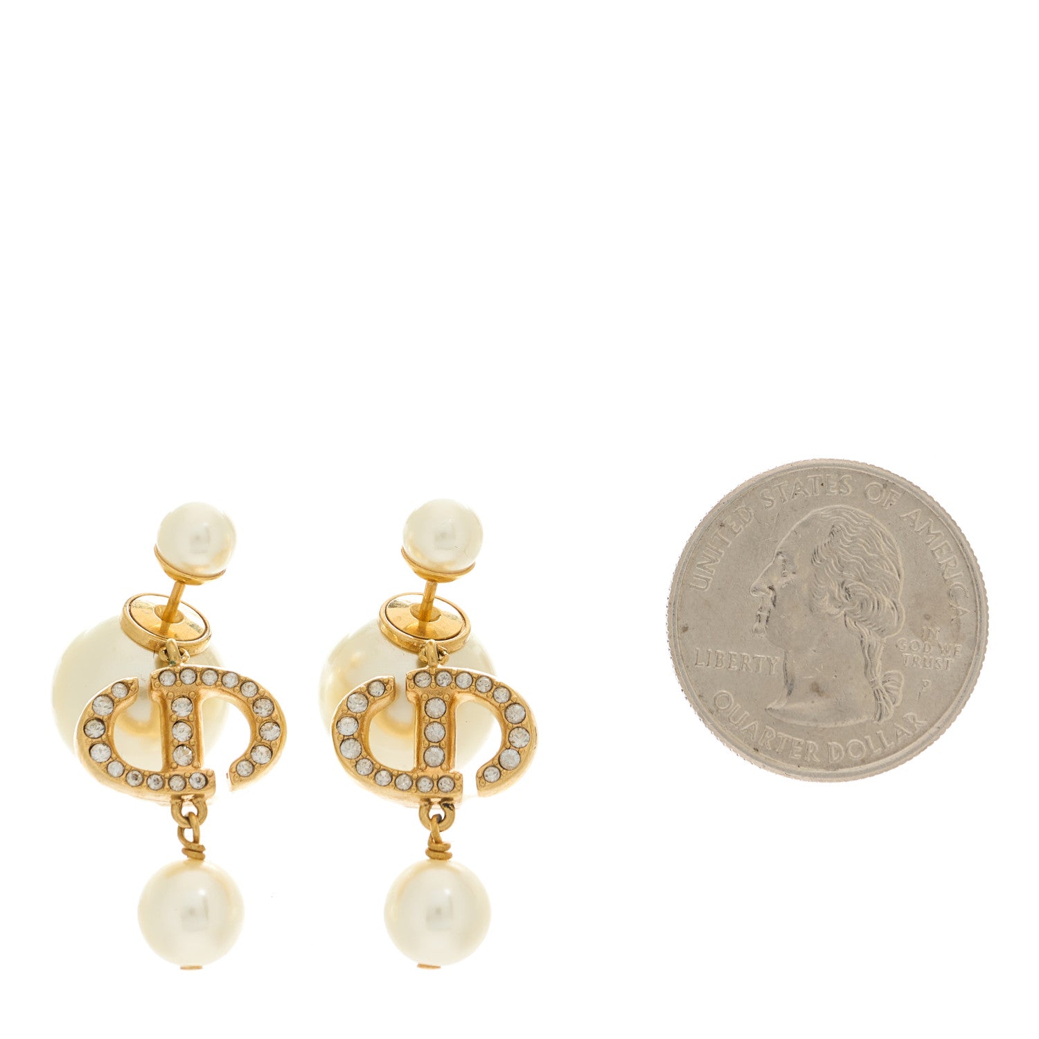 Christian Dior Pearl Crystal Tribal CD Drop Earrings Gold 2 of 5