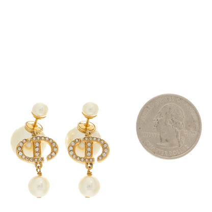 Christian Dior Pearl Crystal Tribal CD Drop Earrings Gold 2 of 5