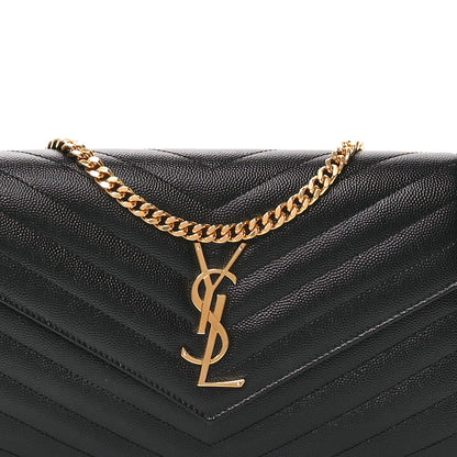 Saint Laurent Grain De Poudre Matelasse Chevron Monogram Chain Wallet Black 8 of 11