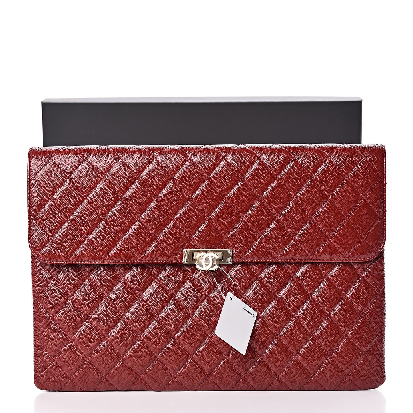 Caviar Quilted Large Golden Class Pouch Dark Red