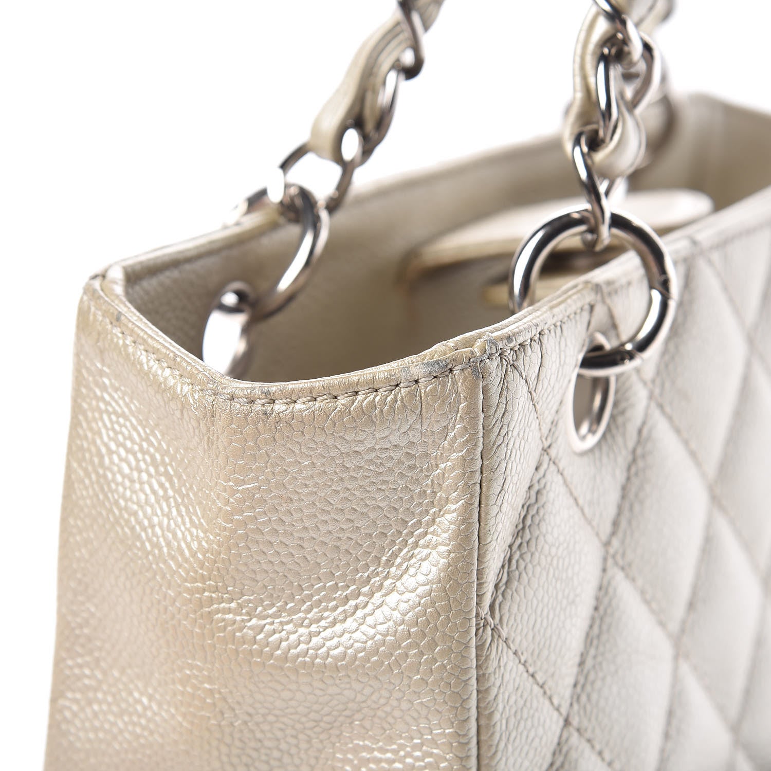 Chanel Metallic Caviar Quilted Petit Shopping Tote PST Pearl 31 of 34