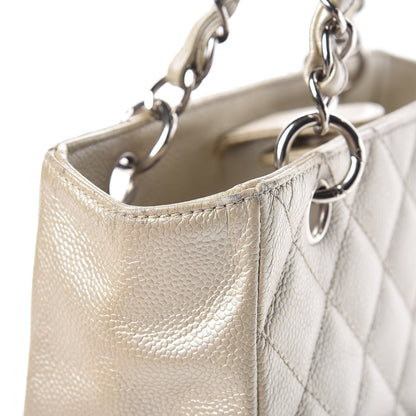 Chanel Metallic Caviar Quilted Petit Shopping Tote PST Pearl 31 of 34