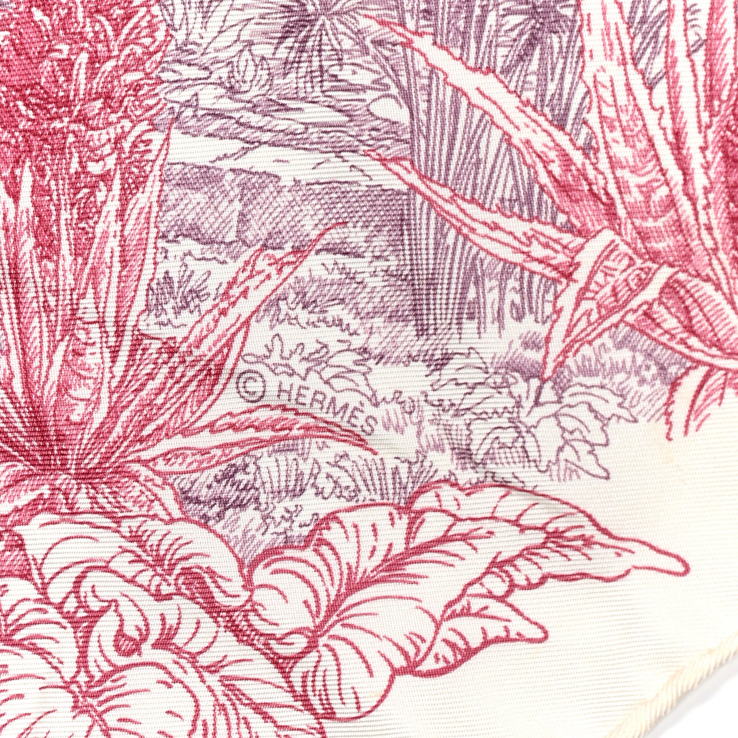 Silk Le Jardin de Leila Scarf 90 Blanc Framboise Prune
