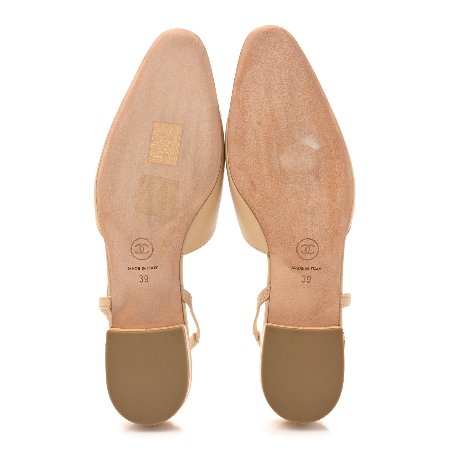 Chanel Lambskin Patent Cap Toe CC Slingback Sandals 39 Beige White 4 of 7