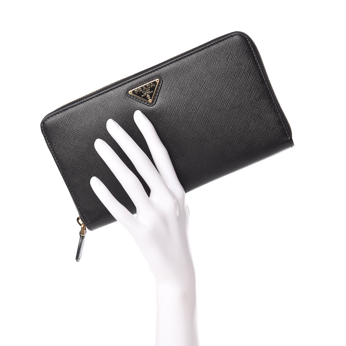 Saffiano Metal Large Zip Around Travel Wallet Black