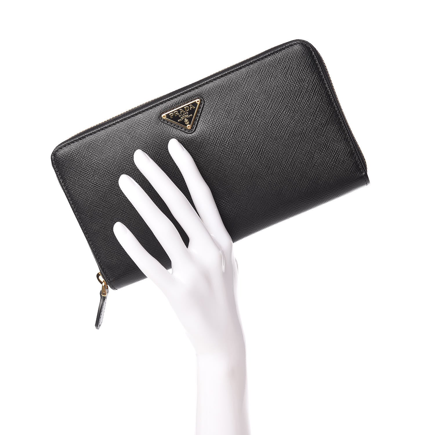 Prada Saffiano Metal Large Zip Around Travel Wallet Black 2 of 7