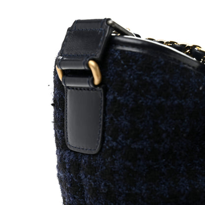 Chanel Tweed Calfskin Quilted Medium Gabrielle Hobo Black Blue 11 of 13