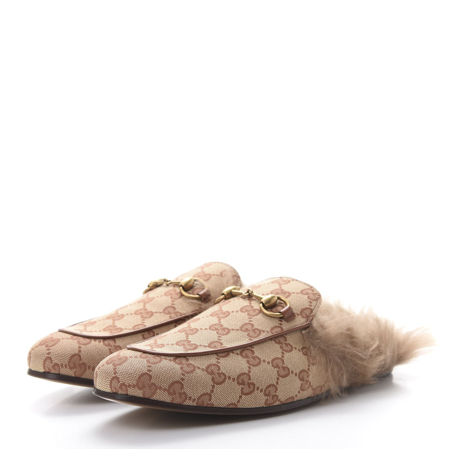 GG Monogram Fur Mens Princetown Slippers 8 Beige Ruggine Rust