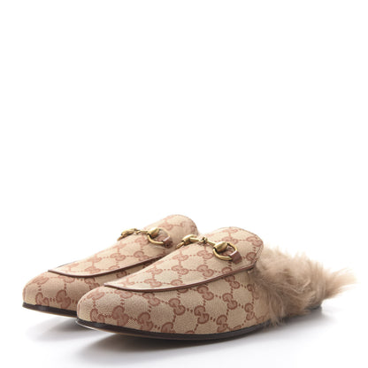 Gucci GG Monogram Fur Mens Princetown Slippers 8 Beige Ruggine Rust 3 of 8