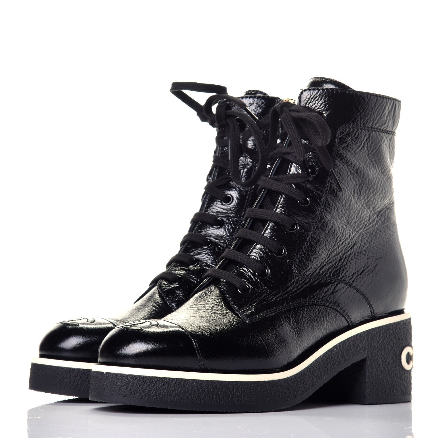 Chanel Shiny Crumpled Lambskin Lace Up Boots 36.5 Black 3 of 11