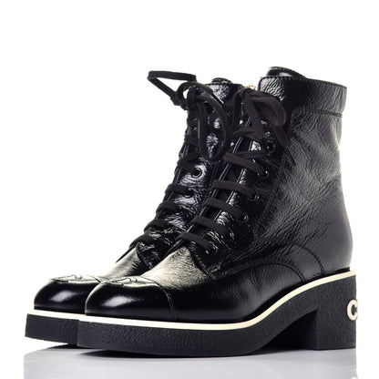 Chanel Shiny Crumpled Lambskin Lace Up Boots 36.5 Black 3 of 11
