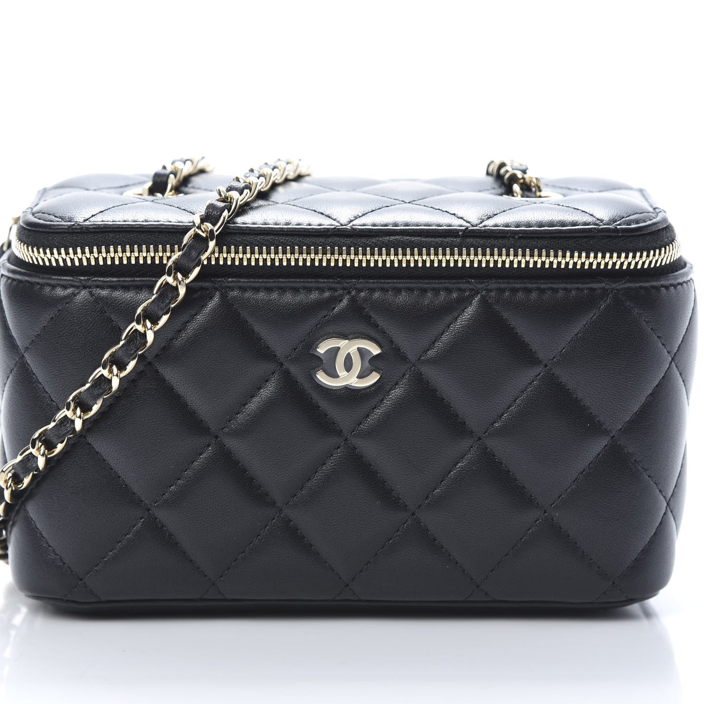 Lambskin Quilted Small Vanity Case With Chain Black