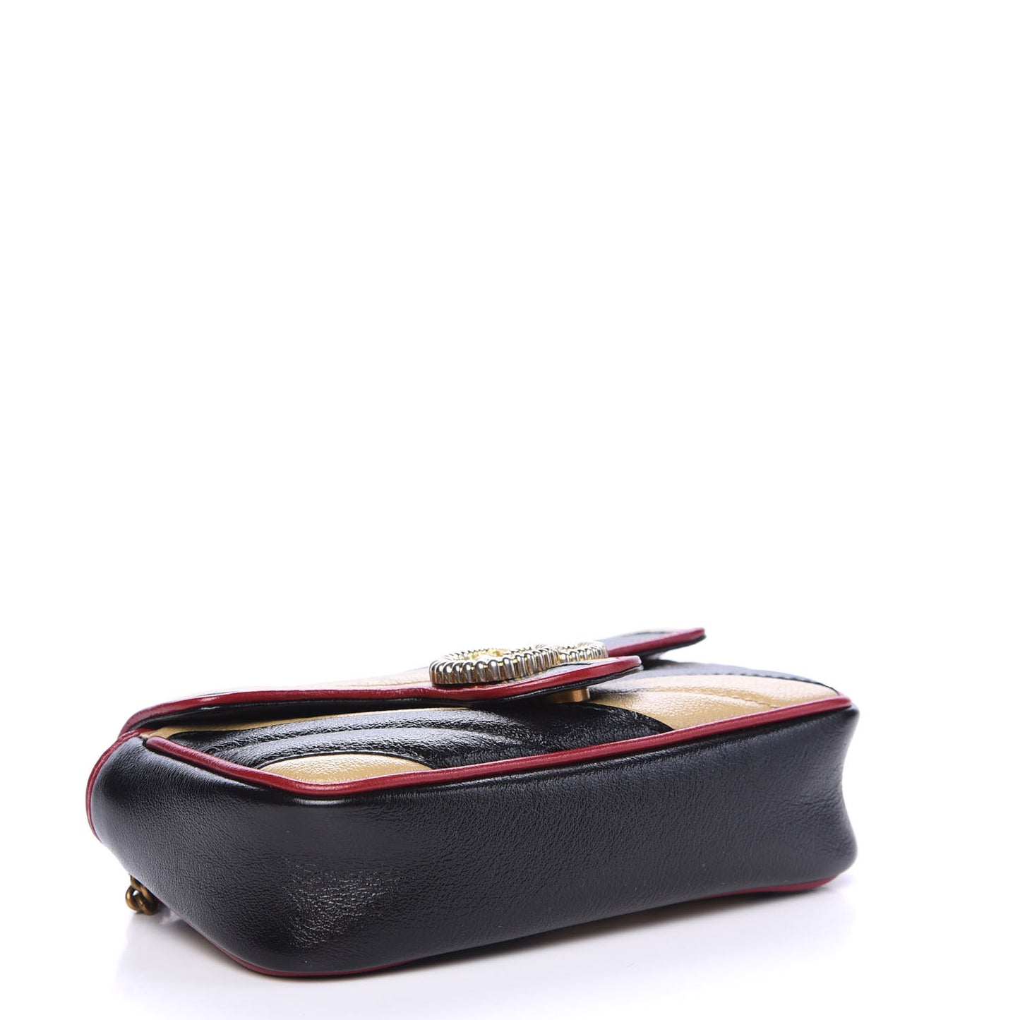 Vintage Effect Calfskin Matelasse Diagonal Striped Super Mini Torchon GG Marmont Shoulder Bag Black Beige