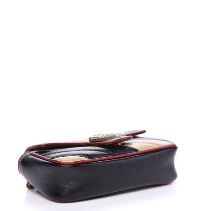 Gucci Vintage Effect Calfskin Matelasse Diagonal Striped Super Mini Torchon GG Marmont Shoulder Bag Black Beige 3 of 9