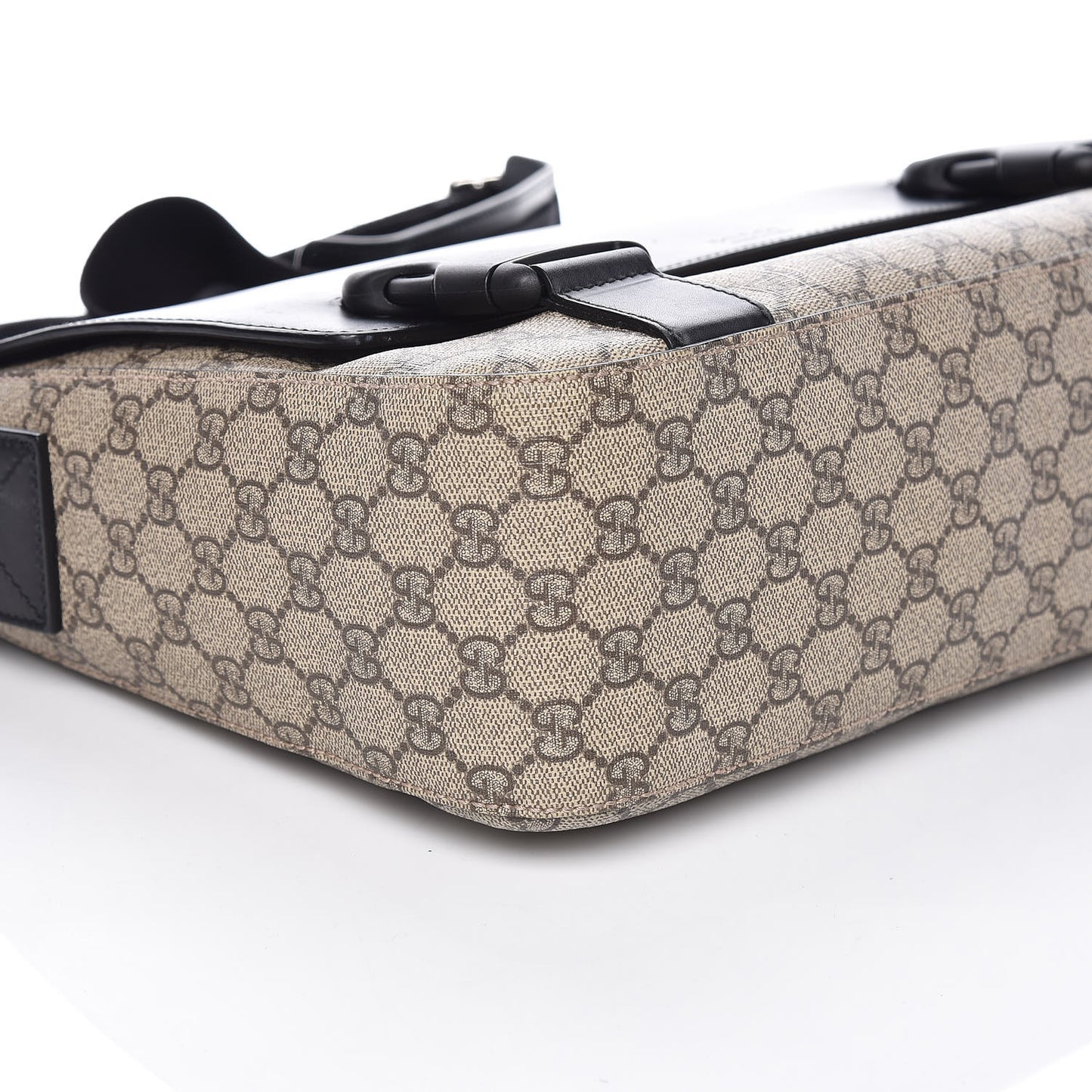 GG Supreme Monogram Calfskin Medium Double Buckle Flap Messenger Beige Black