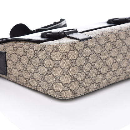 Gucci GG Supreme Monogram Calfskin Medium Double Buckle Flap Messenger Beige Black 10 of 11