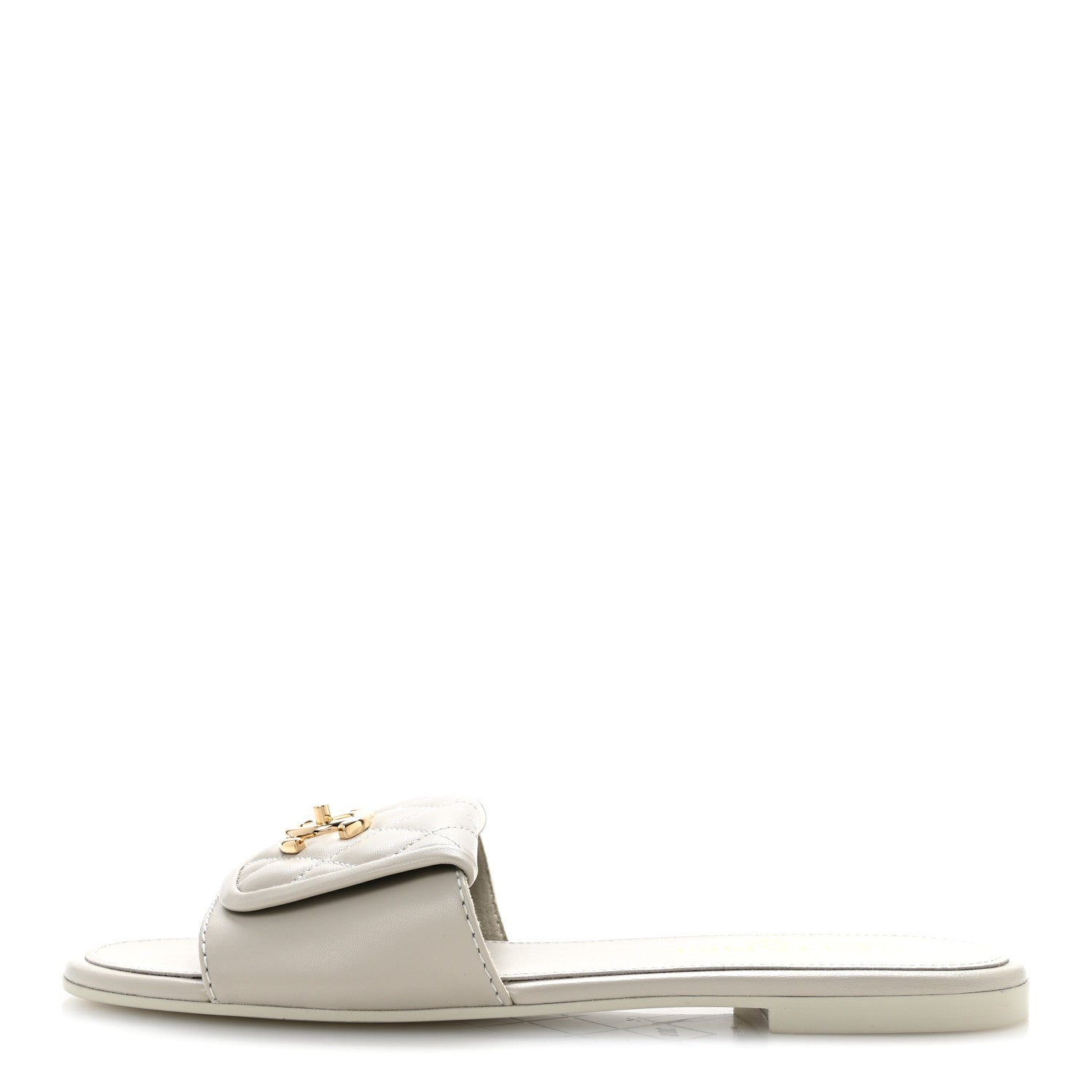 Chanel Lambskin Quilted Turnlock Flat Mules 38.5 Light Gray 1 of 10