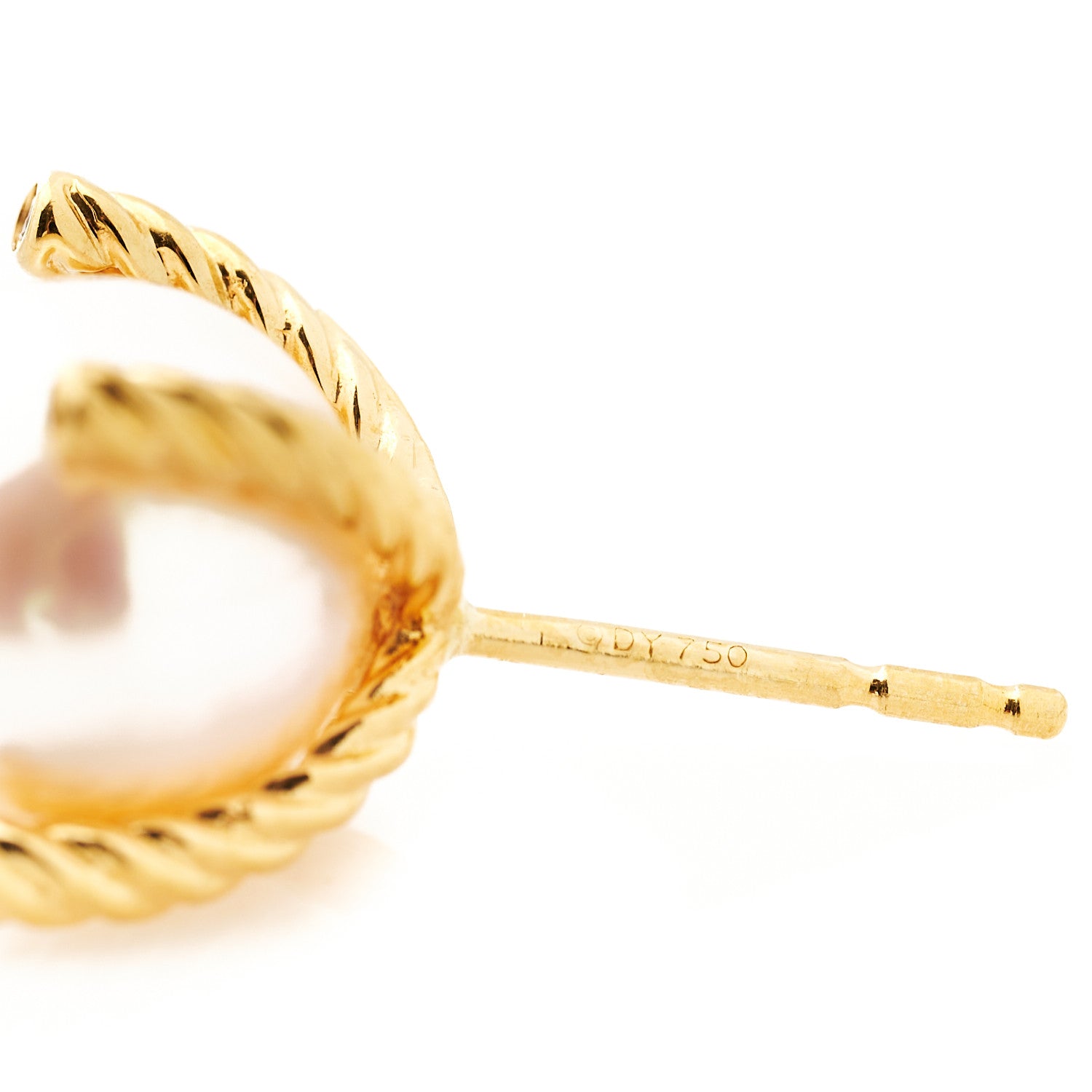 David Yurman 18K Yellow Gold Diamond 14mm Pearl Earrings 3 of 4