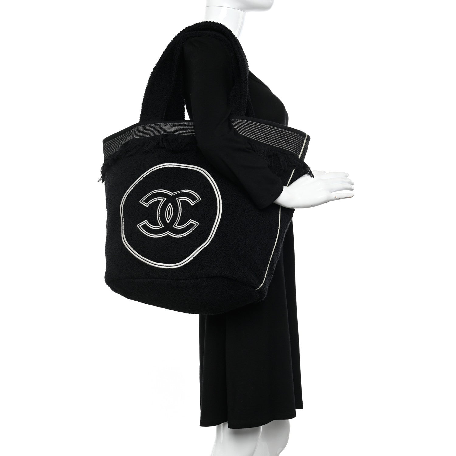 Chanel Terry Cotton CC Beach Tote Towel Set Black 2 of 13