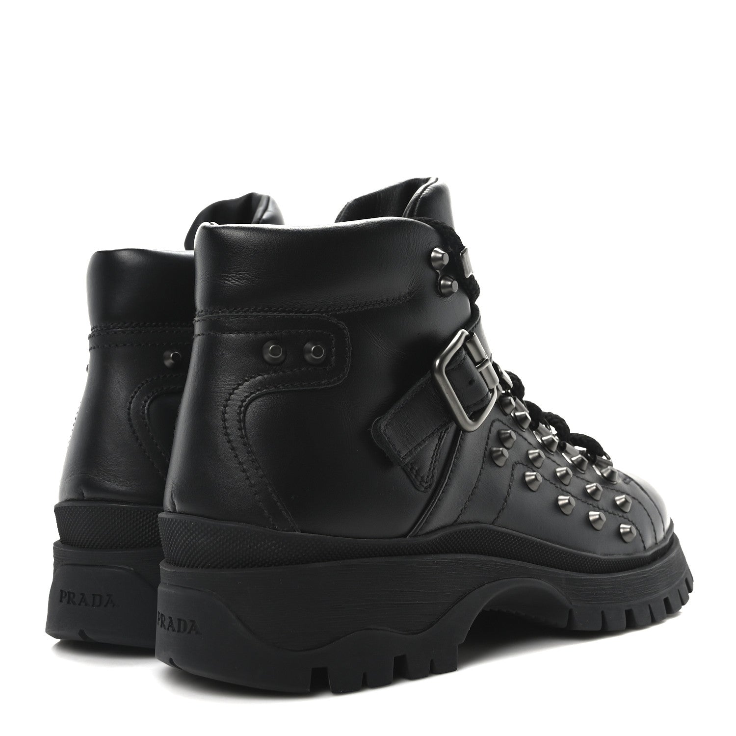 Prada Vitello Rodeo Studded Ankle Boots 37 Black 5 of 9
