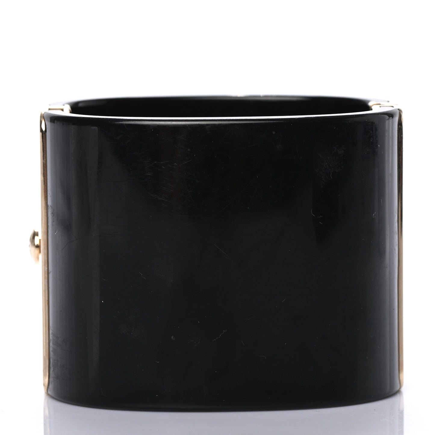 Resin Crystal Pearl CC Cuff Bracelet Black Gold