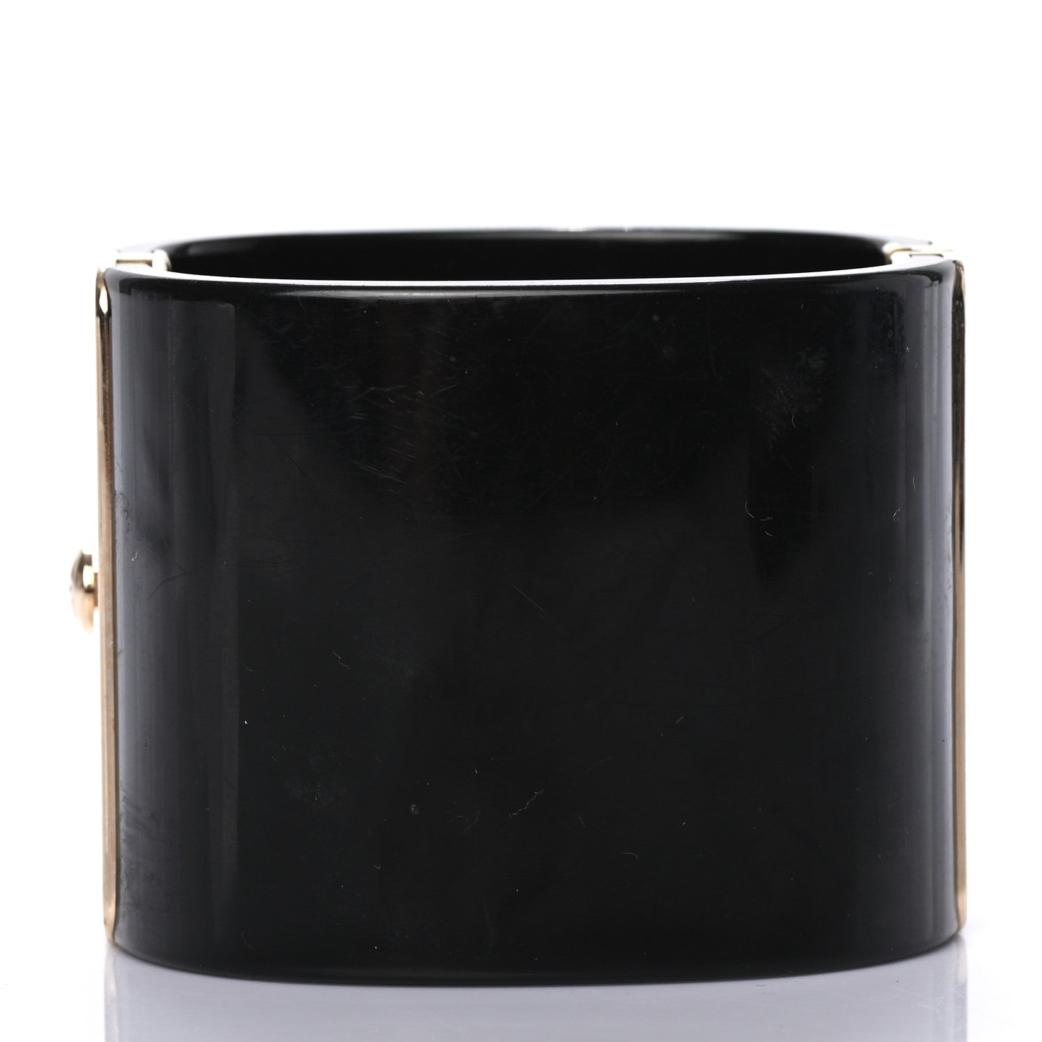 Chanel Resin Crystal Pearl CC Cuff Bracelet Black Gold 3 of 5