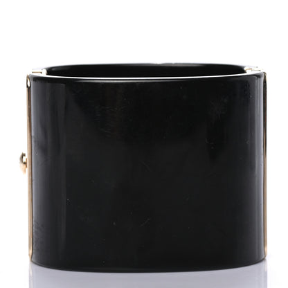 Chanel Resin Crystal Pearl CC Cuff Bracelet Black Gold 3 of 5