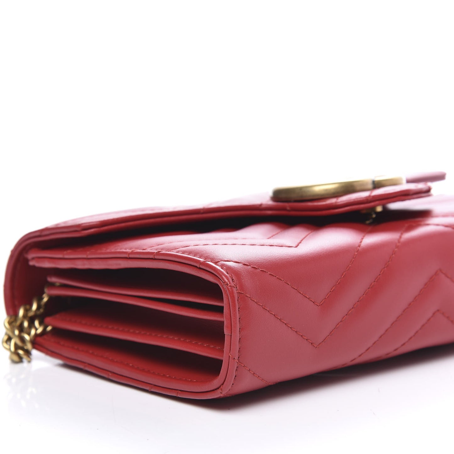Calfskin Matelasse GG Marmont Chain Wallet Hibiscus Red
