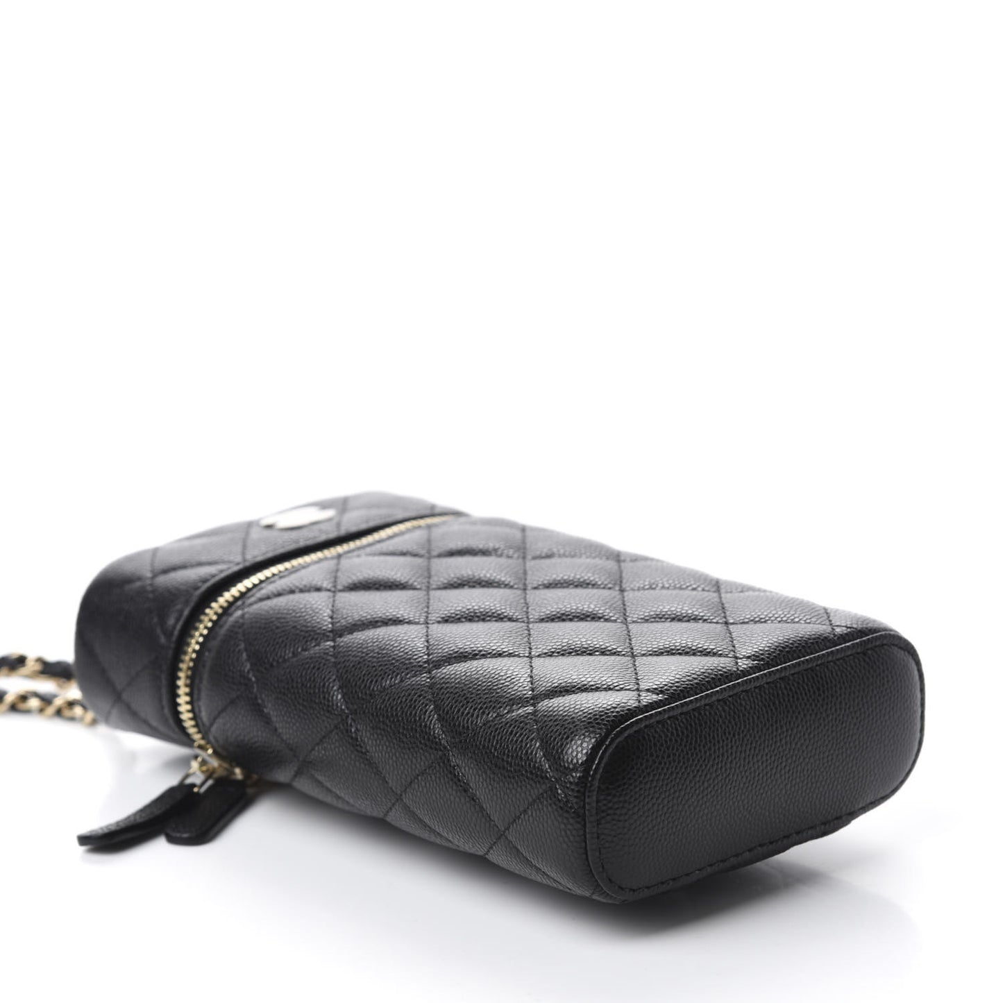 Caviar Quilted Phone Holder With Chain Black
