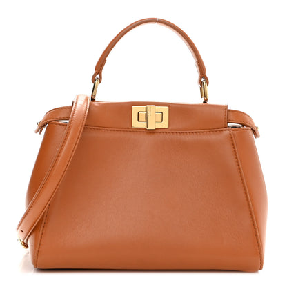 Fendi Nappa Vitello Century Gingham Embossed Mini Peekaboo Iconic Satchel Brandy White Black 1 of 11