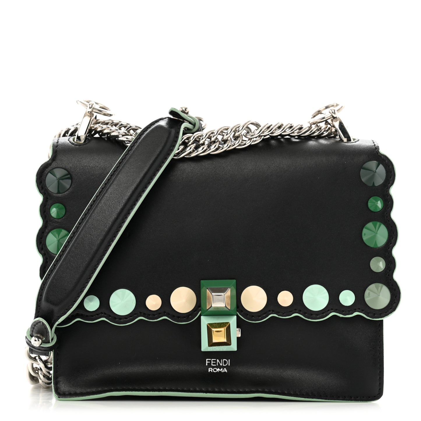 Vitello Liberty Scalloped Studded Small Kan I Shoulder Bag Black Multicolor