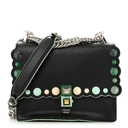 Fendi Vitello Liberty Scalloped Studded Small Kan I Shoulder Bag Black Multicolor 1 of 16
