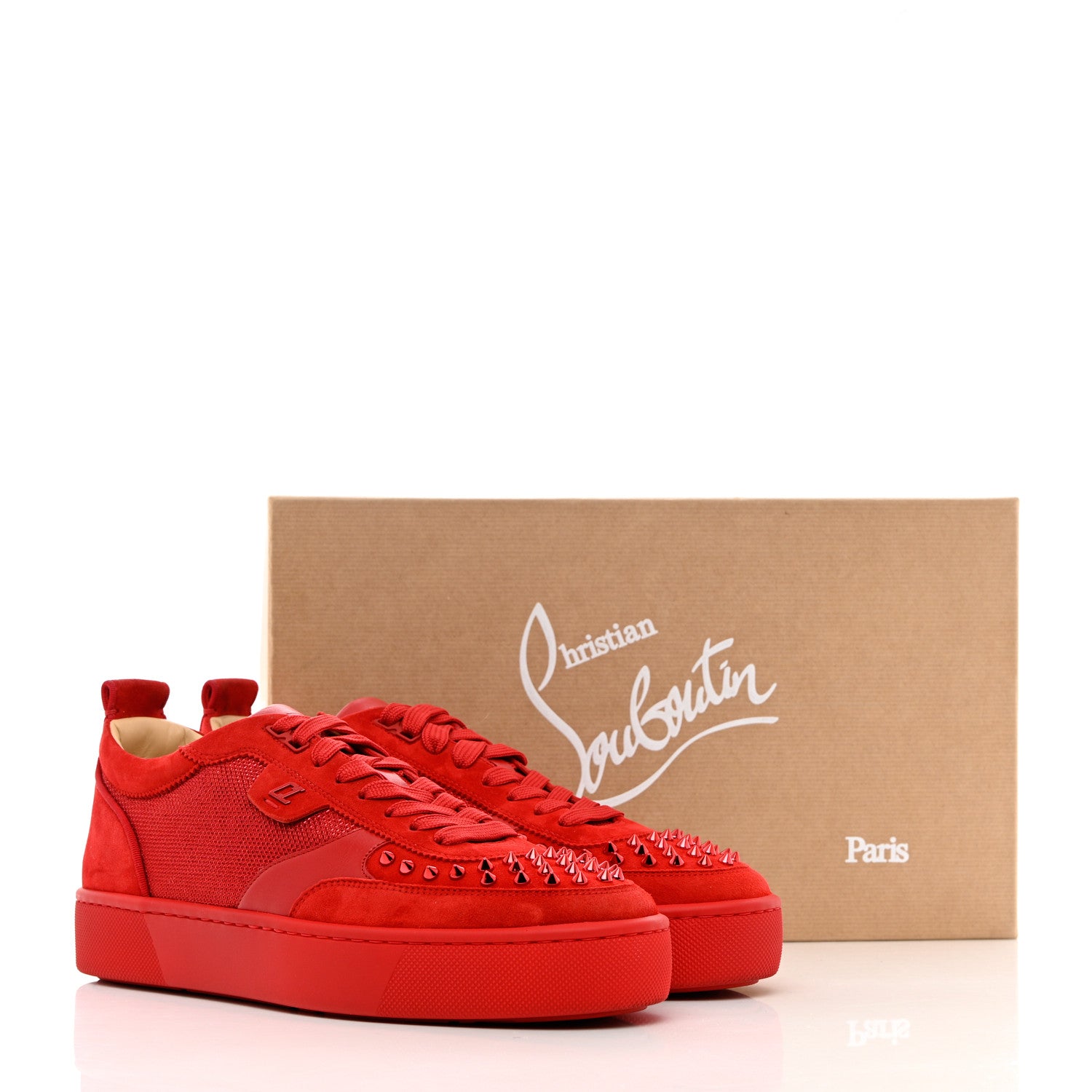 Christian Louboutin Suede Mens Happyrui Spikes Flat Sneakers 43.5 Red 11 of 11