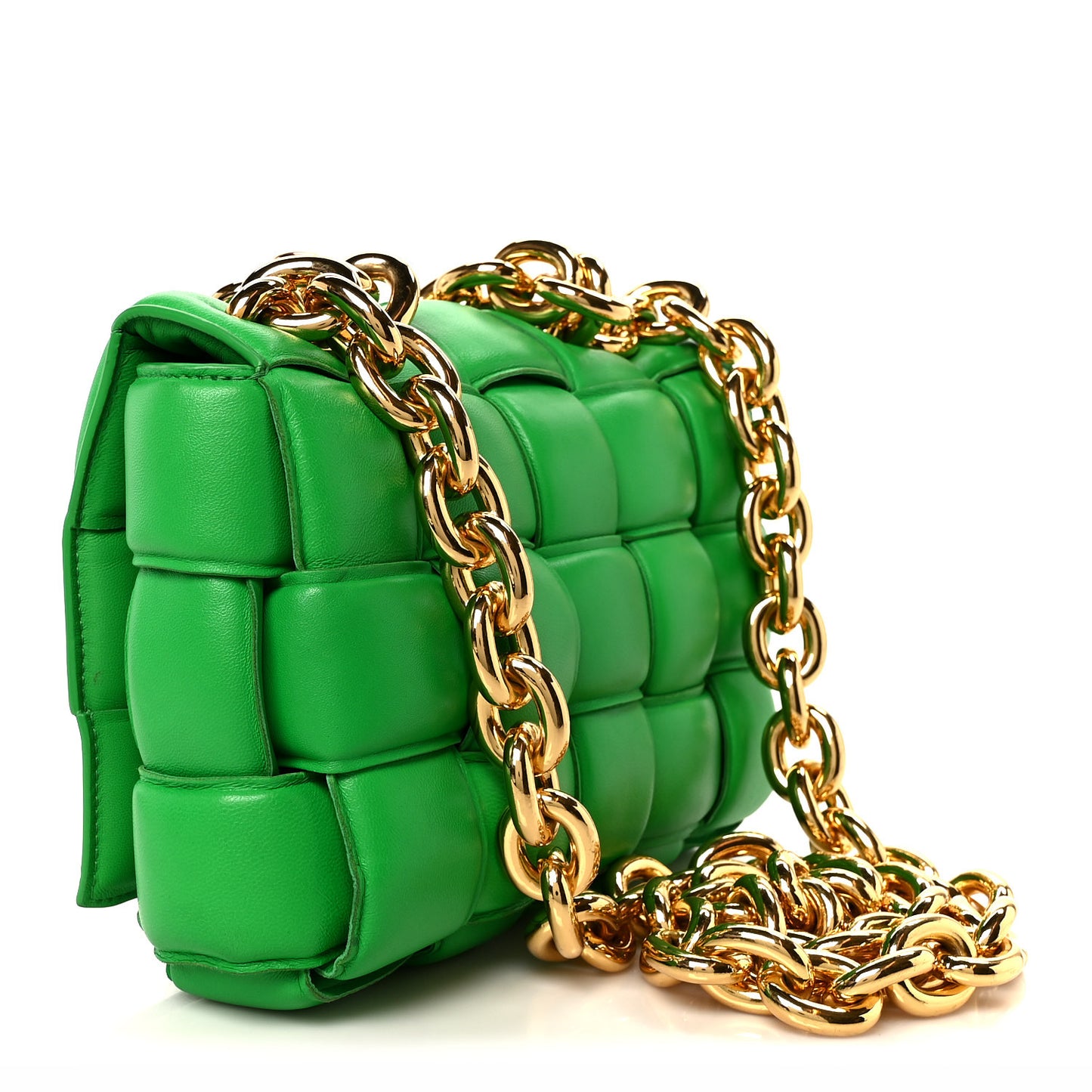 Lambskin Maxi Intreccio Padded Chain Cassette Crossbody Bag Racing Green