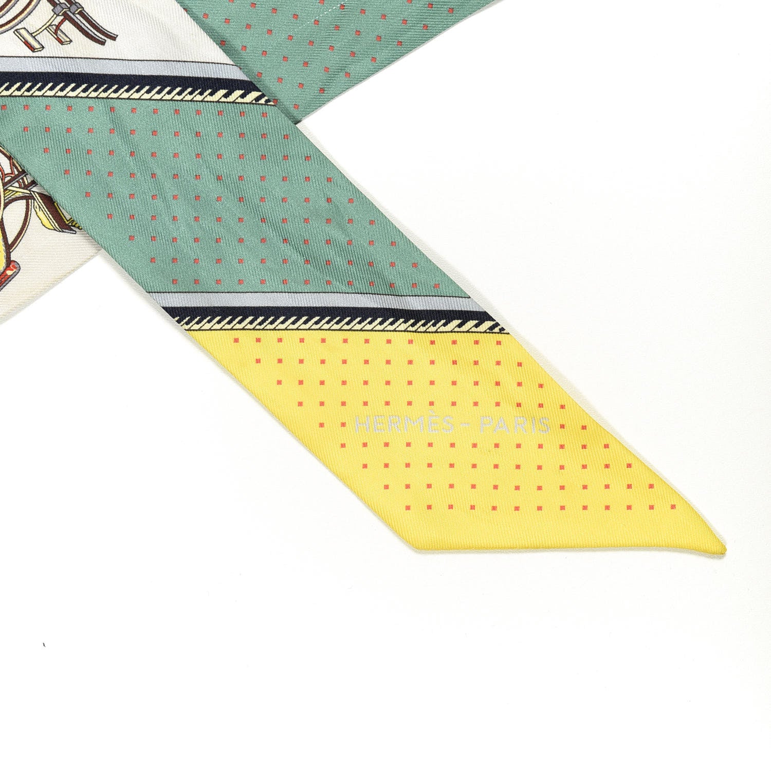 Hermes Silk Les Voitures A Transformation Twilly Gris Perle Rouge Jaune Vif 2 of 3