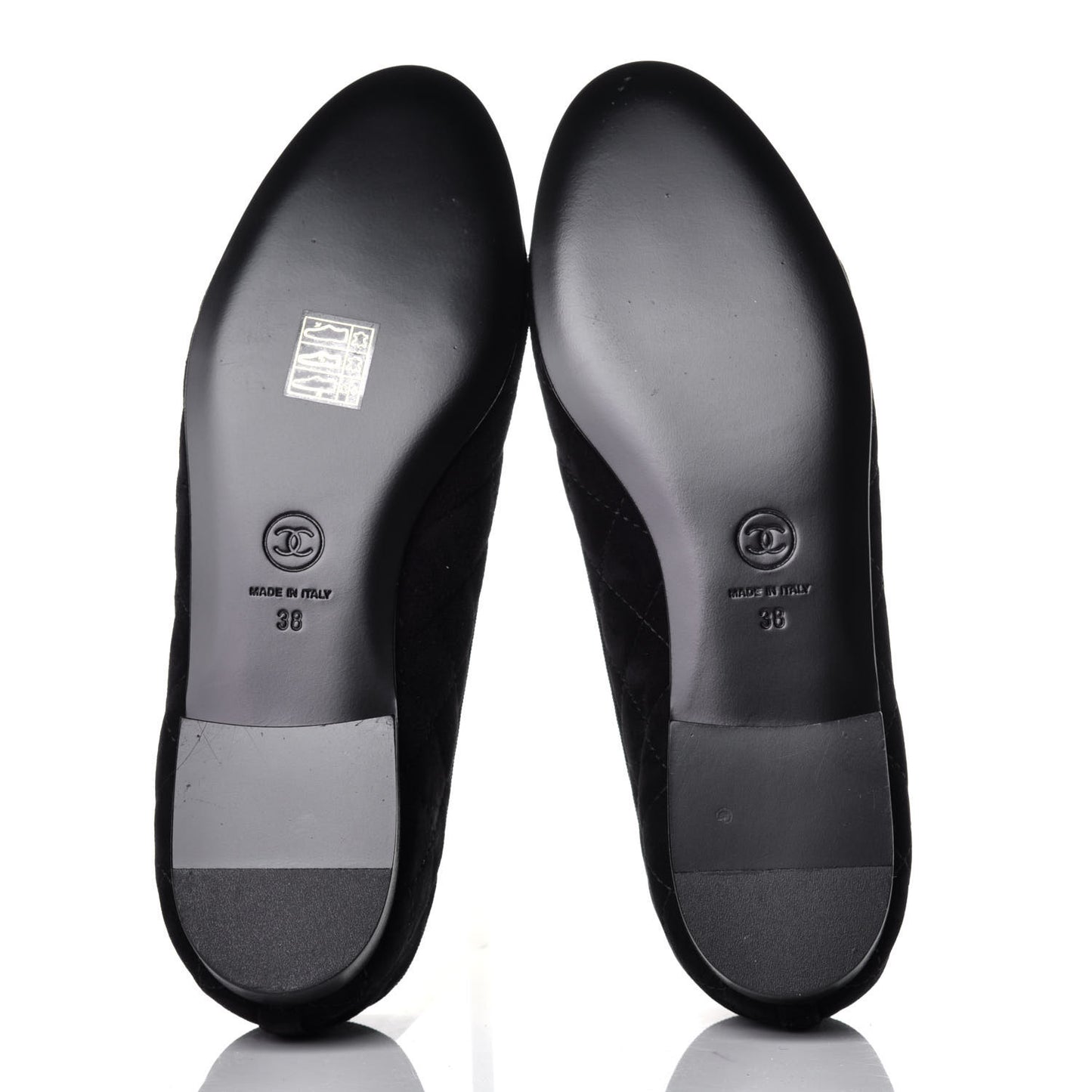 Suede Quilted Cap Toe CC Ballerina Flats 38 Black