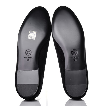 Chanel Suede Quilted Cap Toe CC Ballerina Flats 38 Black 5 of 9